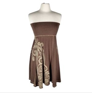 Life Is Good Boho Print A-Line Pull On Midi Skirt Brown Size Small Beach Summer